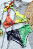 Multicolor Fashion Sexy Print Patchwork Backless Swimwears