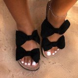 Black Casual With Bow Round Comfortable Shoes