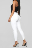 Белые модные повседневные однотонные рваные джинсы скинни с высокой талией