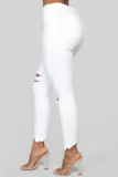 Witte, casual, effen gescheurde skinny jeans met hoge taille