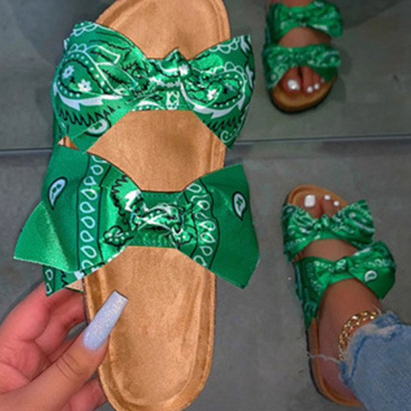 Zapatos casuales verdes con lazo redondos cómodos