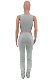 Grey Casual Sportswear Solid Vests Pants V Neck Sleeveless Two Pieces