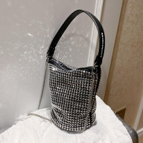 Silver Fashion Casual Rhinestone Chain Bucket Bag