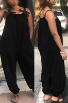 Black Fashion Casual Solid Basic O Neck Loose Jumpsuits