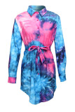 Pink Fashion Casual Print Tie-dye Turndown Collar Shirt Dress