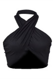 Black Fashion Sexy Solid Backless Halter Tops
