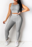 Grey Casual Sportswear Solid Vests Pants O Neck Sleeveless Two Pieces