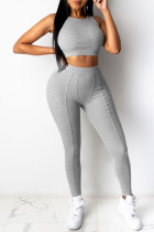Grey Casual Sportswear Solid Vests Pants O Neck Sleeveless Two Pieces
