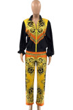 Yellow Work Daily Print O Neck Long Sleeve Two Pieces