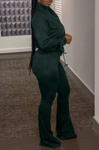 Black Green Sportswear Print Patchwork Zipper Collar Long Sleeve Regular Sleeve Regular Two Pieces