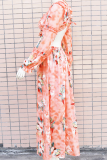 Розовое сексуальное платье с вырезом и V-образным вырезом с принтом Платья