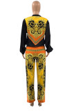 Yellow Work Daily Print O Neck Long Sleeve Two Pieces