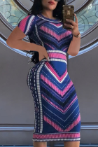Фиолетовый сексуальный принт пэчворк с круглым вырезом юбка-карандаш платья