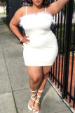 ホワイト ファッション セクシー プラス サイズ ソリッド パッチワーク バックレス スパゲッティ ストラップ スリング ドレス