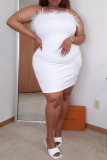 ホワイト ファッション セクシー プラス サイズ ソリッド パッチワーク バックレス スパゲッティ ストラップ スリング ドレス