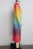 Vestidos de falda de tubo con cuello en O de malla de patchwork sexy multicolor