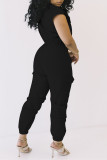 Zwarte Mode Casual Solide Basic Turndown Kraag Regular Jumpsuits