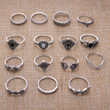 Серебряные модные винтажные полые кольца из пятнадцати штук