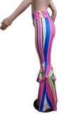 Pantaloni patchwork a vita alta con taglio a stivale patchwork a righe multicolore