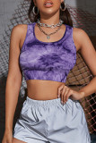 Chalecos estampados casuales de moda púrpura Tops de cintura baja con cuello en O