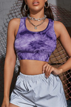 Purple Fashion Casual Print Vests O Neck Low Waist Tops