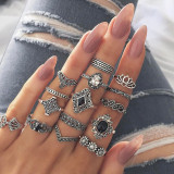 Anéis de quinze peças oco vintage moda prata