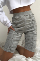 Pantaloni tinta unita dritti a vita media con piega normale casual grigio