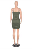 Army Green Fashion Sexy Solid Backless Fold Square Collar Sling Dress