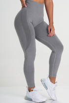 Pantalon casual sportswear uni basique skinny taille haute gris