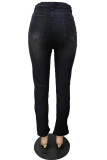 Jeans skinny preto fashion com miçangas cintura média