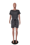 Black Casual Striped Patchwork O Neck Regular Rompers