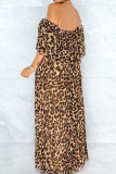 Leopardenmuster Work Daily Print Leopard Bateau-Ausschnitt A-Linie Kleid in Übergröße