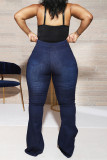 ディープブルーファッションカジュアルソリッドベーシックプラスサイズジーンズ
