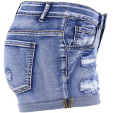 Hellblaue, modische, lässige, feste, zerrissene Jeans mit mittlerer Taille (ohne Gürtel)