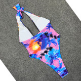 Blaue Mode Sexy Print Backless Swimwears