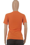 Оранжевый, белый, черный цвет, топы с круглым вырезом и короткими рукавами с буквенным принтом
