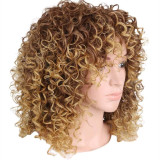 Pelucas de cabello rizado con resistencia a la temperatura alta de moda marrón