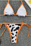 Оранжевые модные сексуальные купальники с открытой спиной и принтом