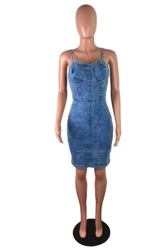 Bleu clair Sexy Casual Solid Make Old Spaghetti Strap Pencil Skirt Dresses