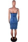Bleu clair Sexy Casual Solid Make Old Spaghetti Strap Pencil Skirt Dresses