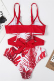 Roter Mode-Sexy-Print ausgehöhlter Patchwork-Badeanzug