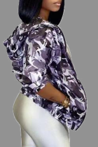 Prendas de abrigo de cuello con capucha de patchwork con estampado de camuflaje casual púrpura