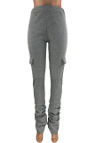 Grey Daily Solid Fold Boot Cut Bottoms
