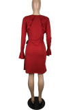 Rote, elegante, solide Kleider mit O-Ausschnitt