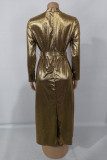 Casaco de cardigã sólido casual fashion dourado