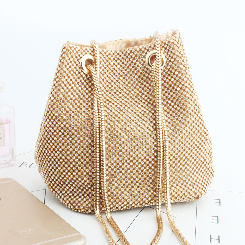 

Gold Fashion Casual Rhinestone Bucket Bags