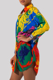 Top con colletto rovesciato di base con stampa casual multicolore alla moda