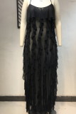 Zwarte sexy effen doorschijnende mesh jurk met spaghettibandjes en mesh jurken