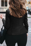 Casacos plus size pretos moda casual sólido básico com zíper