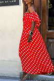 Röd Sexig Casual Dot Print Backless Off the Shoulder Oregelbundna klänningar